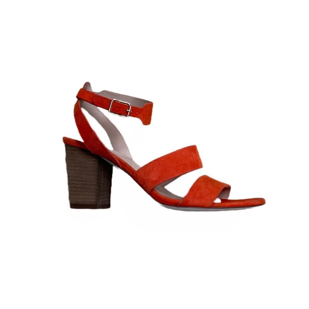 J. Crew Red-Orange Suede Block Heel Sandals